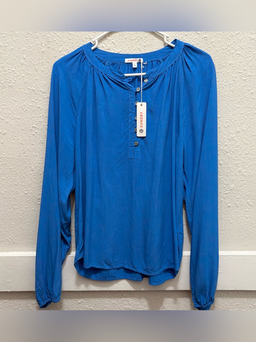 Sundry Long Sleeve Flowy Blouse in Blue NWT XS